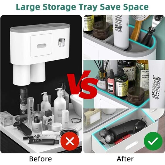 Toothbrush Holder Wall Mounted, Automatic Toothpaste Dispenser Squeezer Kit - Picture 3 of 7